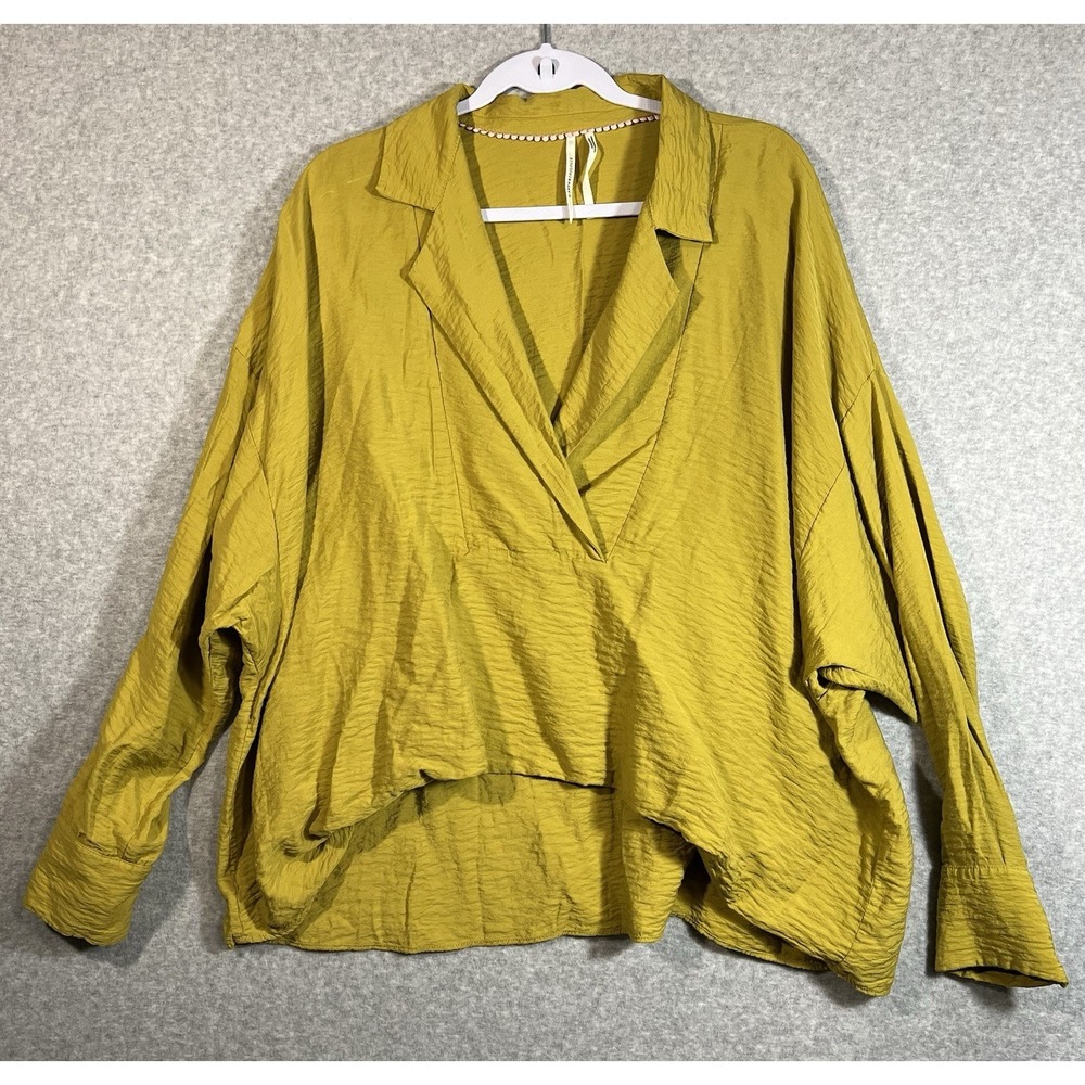 Anthropologie The Dylon Green Long-Sleeve Wide-Placket Top in Blue Size Large